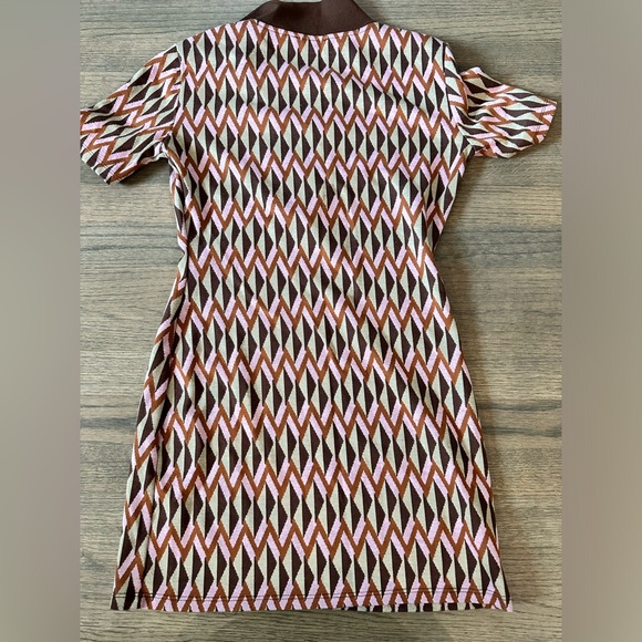 Zara Patterned Jacquard Brown Argyle Knit Polo Mini Dress-Size Medium-Pink/Brown - Picture 3 of 7